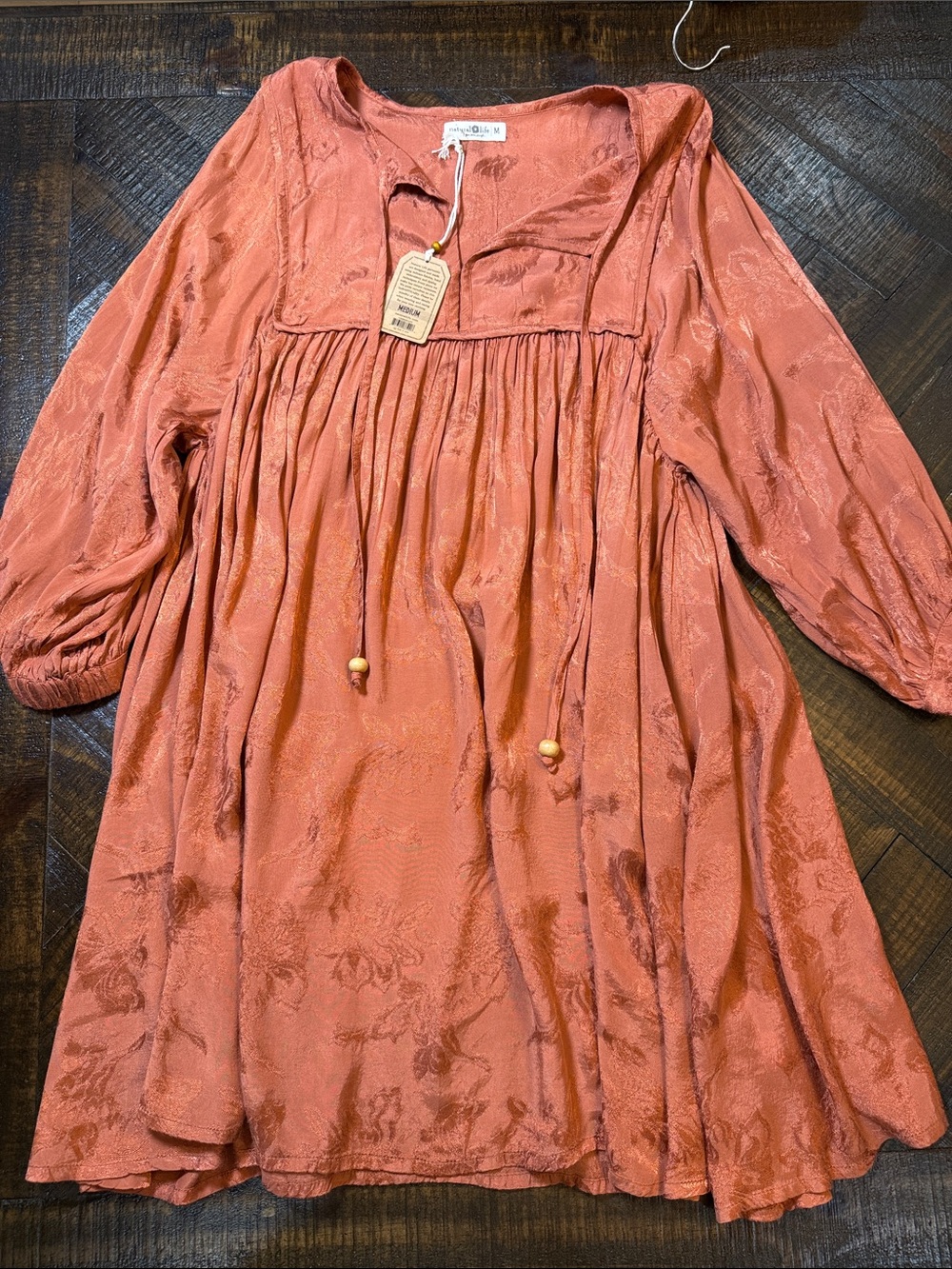 Natural Life Rust Jacquard Babydoll Dress M Boho Cottagecore NWT - Picture 7 of 9